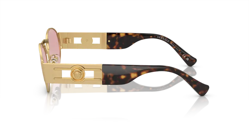 Versace Unisex VE2264 100284 Occhiali da sole Metallo Oro Viola Rotonda Normale miniatura 3