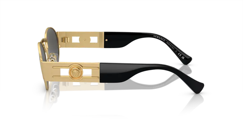 Versace Unisex VE2264 100287 Occhiali da sole Acciaio Oro Grigio Rotonda Normale miniatura 3