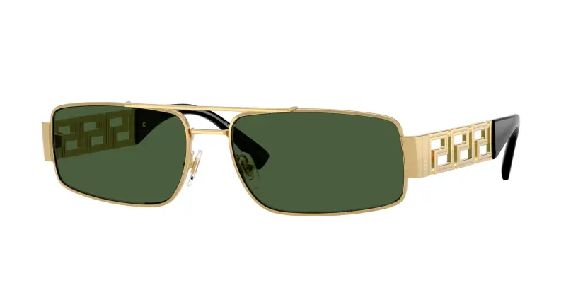 Uomo Versace VE2257 100271 Occhiali da sole Metallo Oro Verde Squadrata Normale