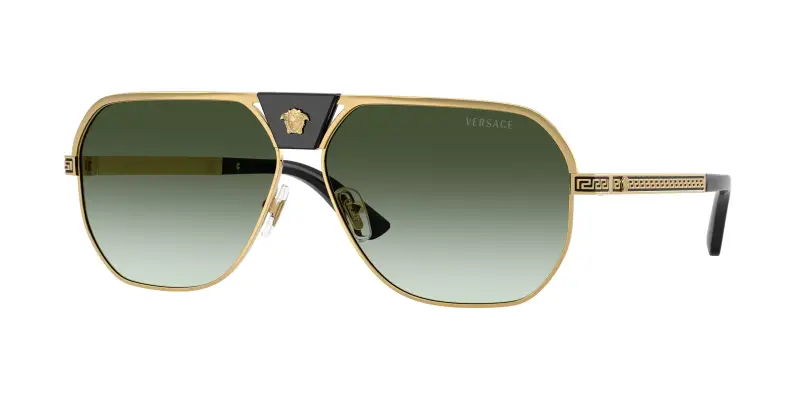 Uomo Versace VE2294 10028E Occhiali da sole Metallo Oro Verde Squadrata Normale Sfumato