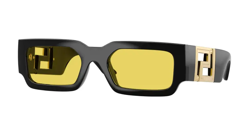 Uomo Versace VE4506U GB1/85 Occhiali da sole Iniettato Nero Giallo Squadrata Normale