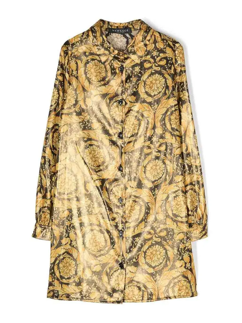 Abito chemisier in raso con stampa barocca Rosso