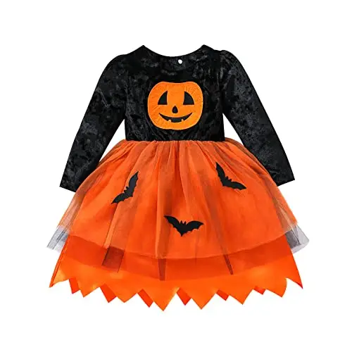 Verve Jelly Infant Toddler Neonate Halloween Dress Ruffle Pumpkin Stampato Princess Abiti Manica Lunga Autunno Gonna
