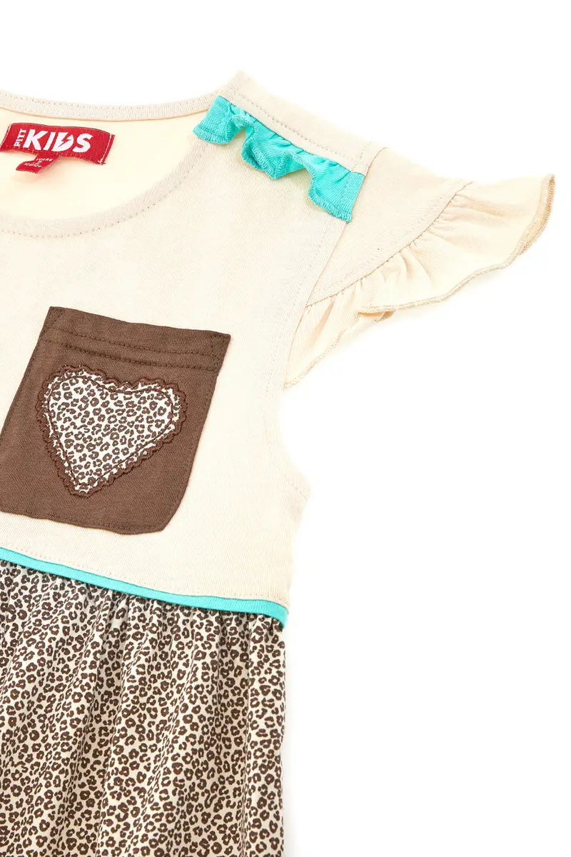 Vestito Beige con Gonna Animalier e Dettagli Azzurri PITT KIDS PT-K-SK-7003 miniatura 3