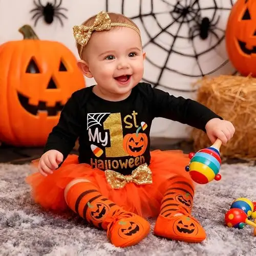 Vestito Halloween Neonato, Il Mio Primo Costume Halloween Neonato, Vestiti Halloween Neonata, Tutina Halloween Neonata miniatura 3