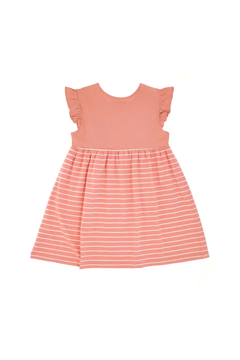 Vestito Rosa con Righe Bianche e Maniche Volant Pitt Kids PT-G-D-05068 miniatura 2