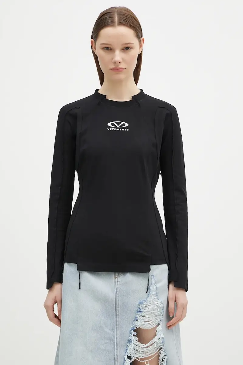 camicia a maniche lunghe Oval Logo Cut-Up donna colore nero UA66LS600BW