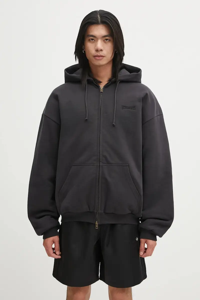 felpa Puffed Oversized Zip-Up uomo colore nero con cappuccio UH76ZU860B