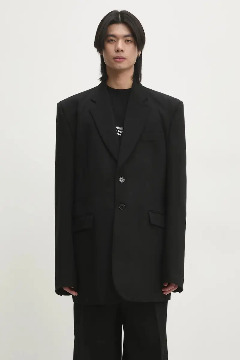 giacca in lana Logo Embroidered Single Breasted colore nero UA66JA400B