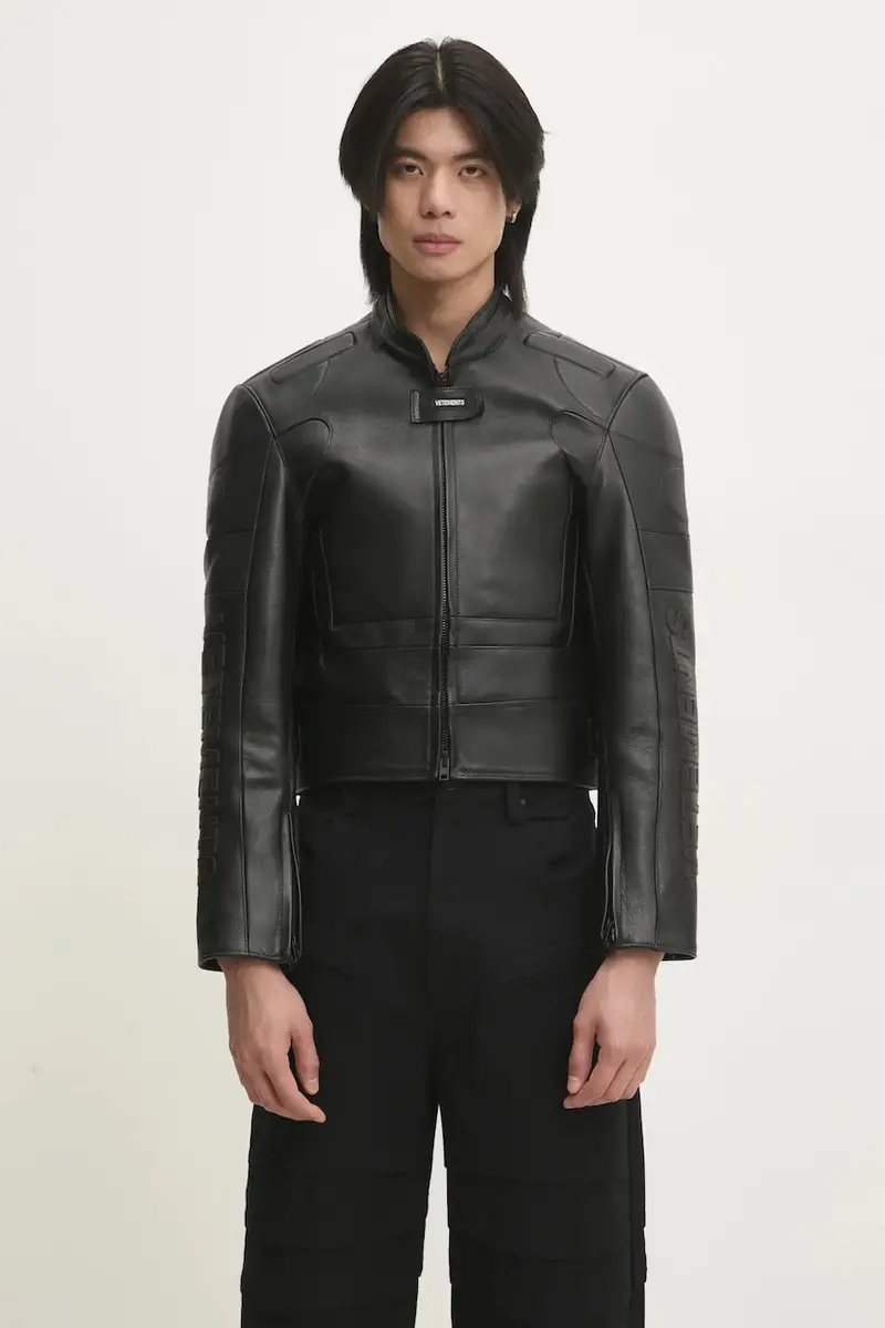 giacca in pelle Racing Logo uomo colore nero UA66JA210B