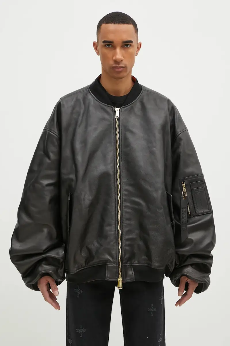 giacca Oversized Leather Bomber uomo colore nero UA66JA200B