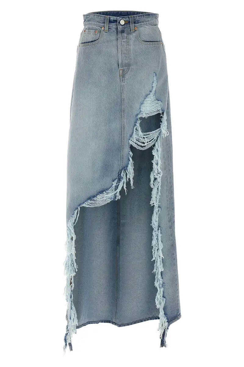 Gonna Destroyed Denim Maxi Skirt Blu