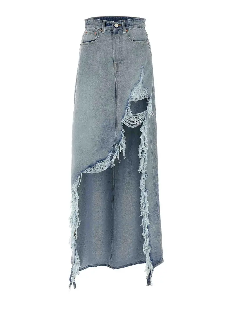 Gonna maxi di denim distrutta Blu