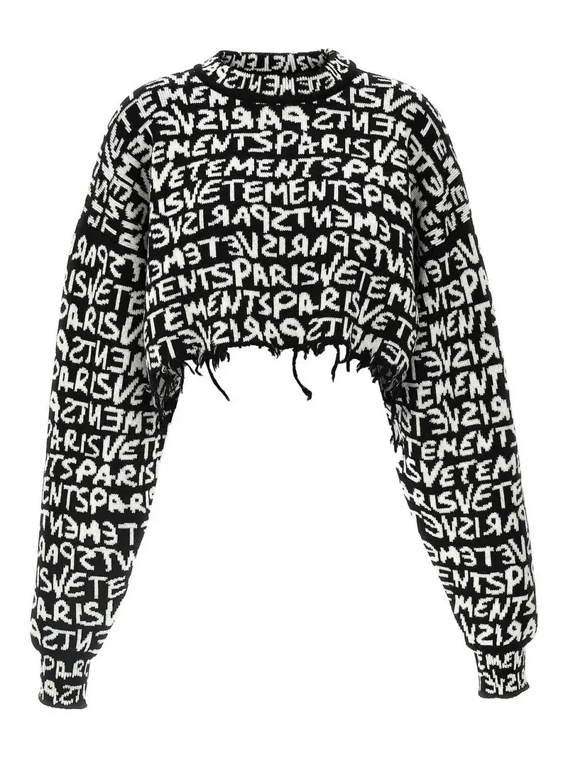 Maglione corto con monogramma di Parigi Bianco