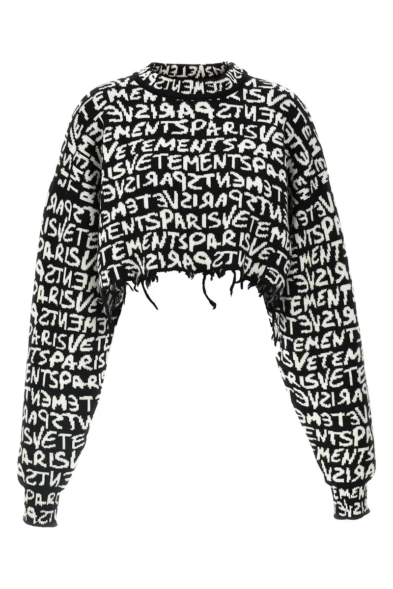 Maglione Cropped Vetements Paris Monogram Bianco