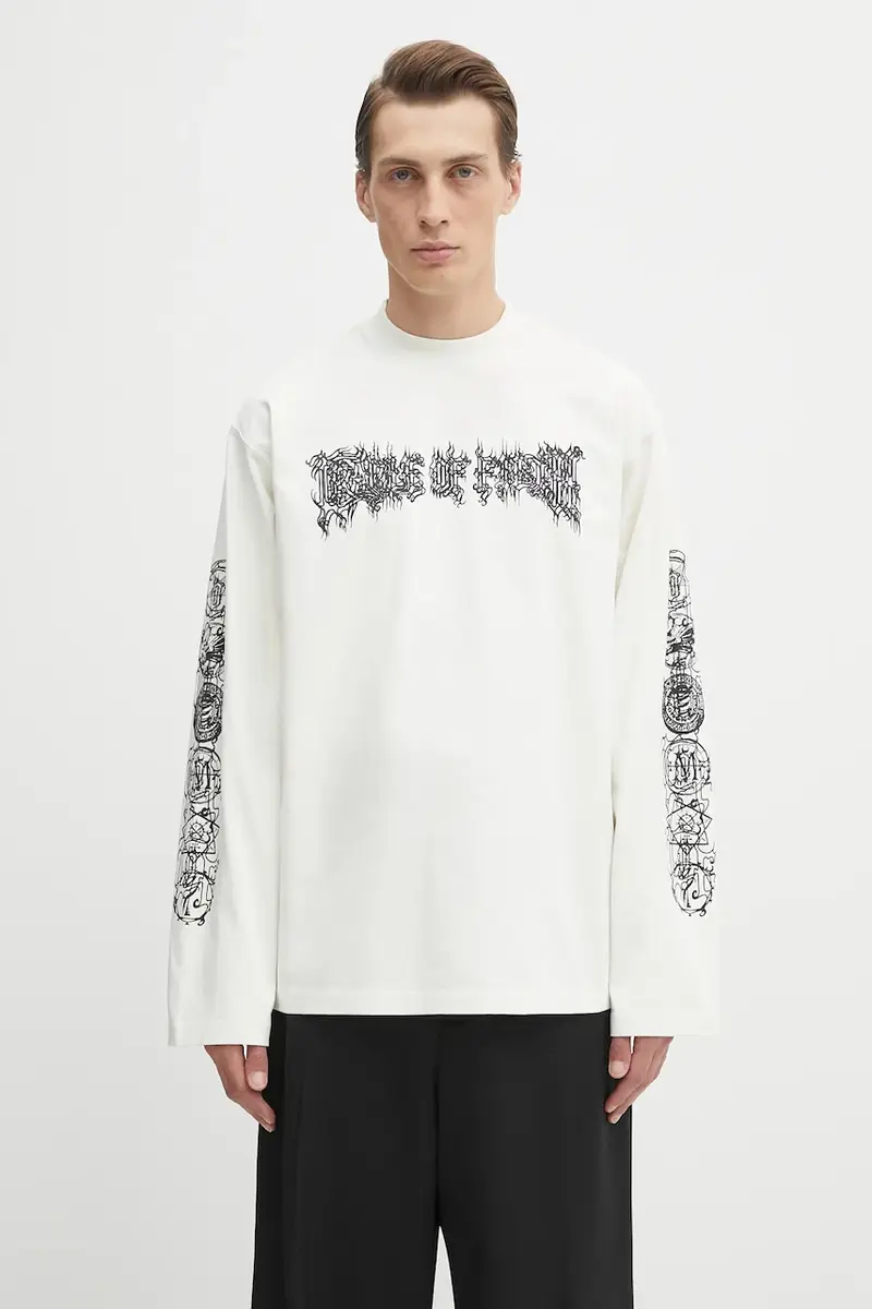 top a maniche lunghe in cotone Cof Double Logo Longsleeve colore beige UCF76LS250I