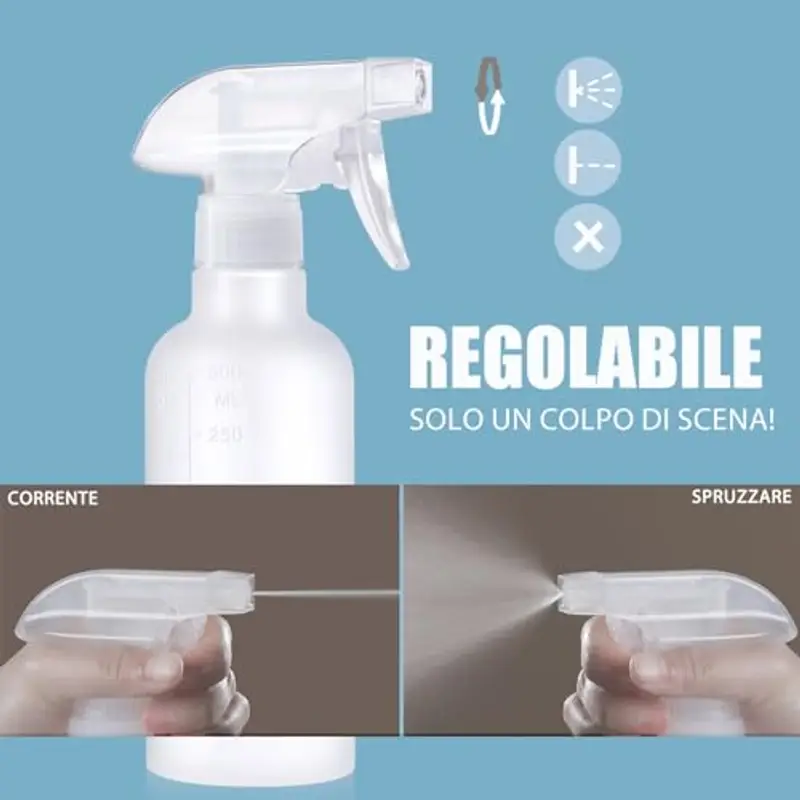 VEXPLO Spruzzino Nebulizzatore, Spruzzino Acqua per Capelli Ricci la Piante Pulizia Animali, Regolabile Mist/Stream, Bottiglie Spray Vuote Piccola in Plastica Senza BPA da 300ml, Confezione da 2 miniatura 2