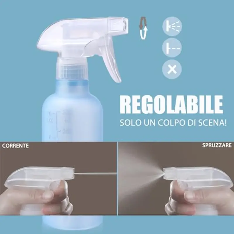 VEXPLO spruzzino per capelli ricci, spruzzino acqua per piante la pulizia capelli Animali, Regolabile Mist/Stream, bottiglia spray piccola in Plastica Senza BPA da 300ml, Confezione da 2 miniatura 2