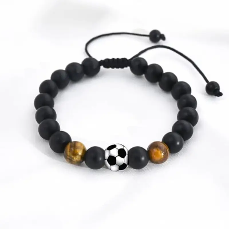 VGWON Regali Braccialetto di Calcio per Ragazzi, Regali di Compleanno e Natale per Ragazzo, Regalo per Figli, Nipoti e Fratelli, Braccialetto di Calcio in Pietra Naturale 3D 185 miniatura 2
