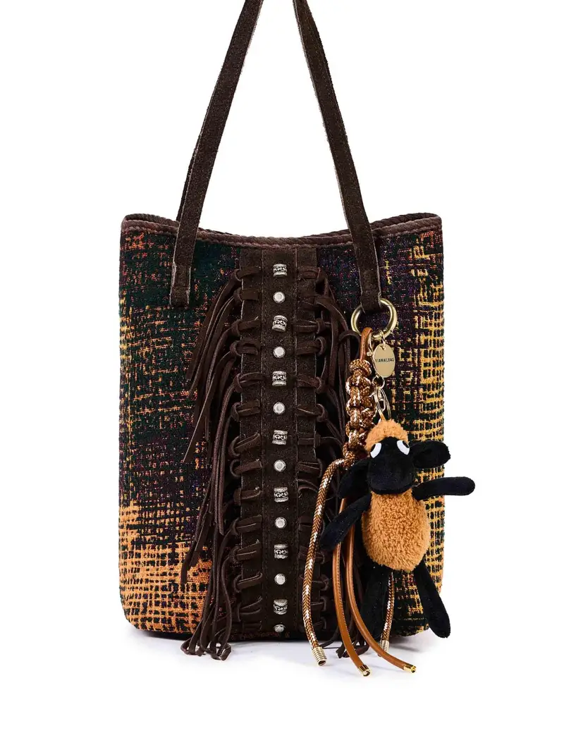 Borse in ciniglia jacquard marrone con doppi manici Donna NALI Z01