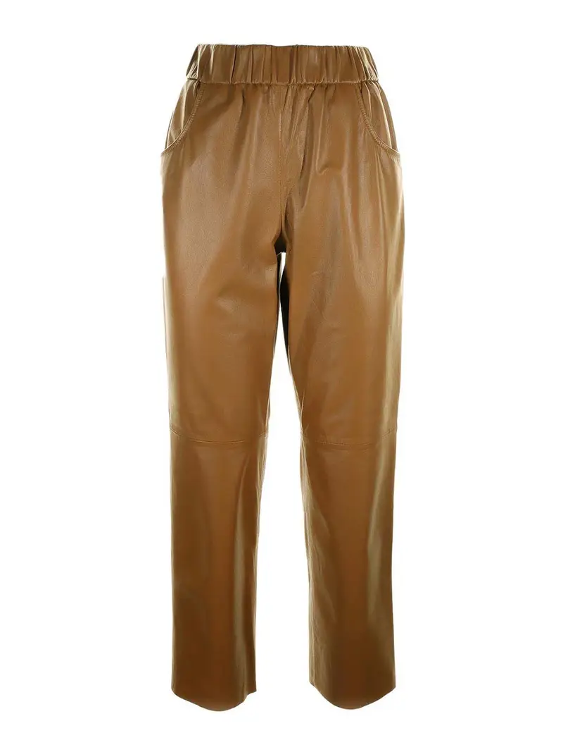 Pantalone In Pelle A Vita Alta Marrone
