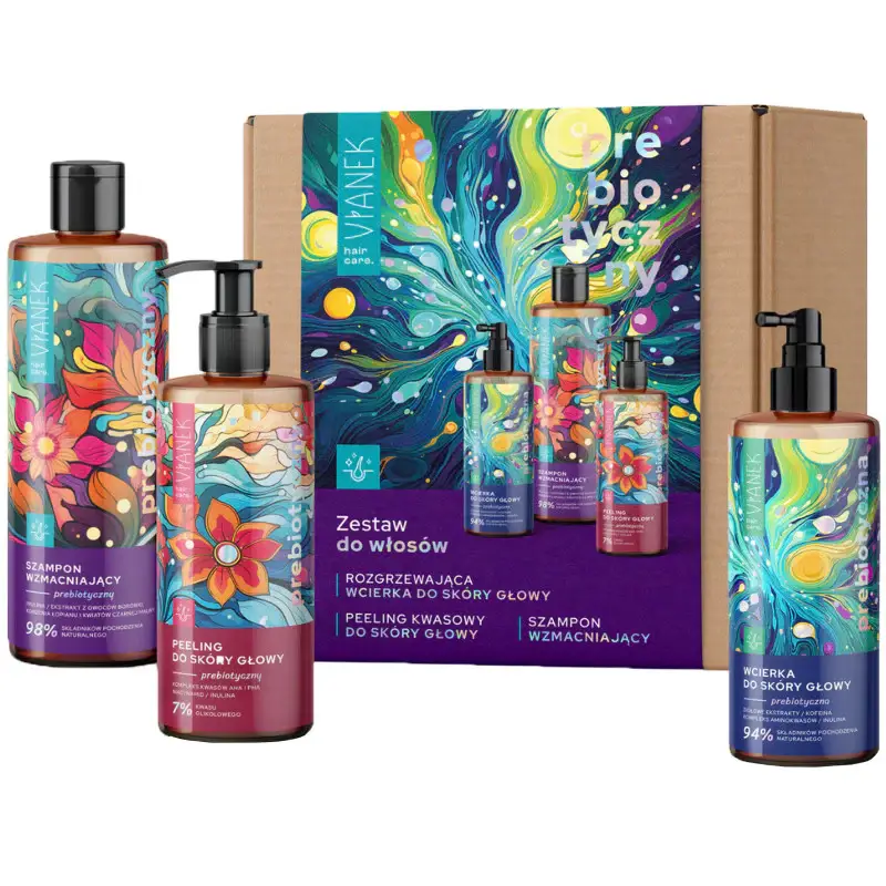 Kit prebiotico per capelli Vianek - balsamo 150 ml + peeling acido 150 ml + shampoo 300 ml