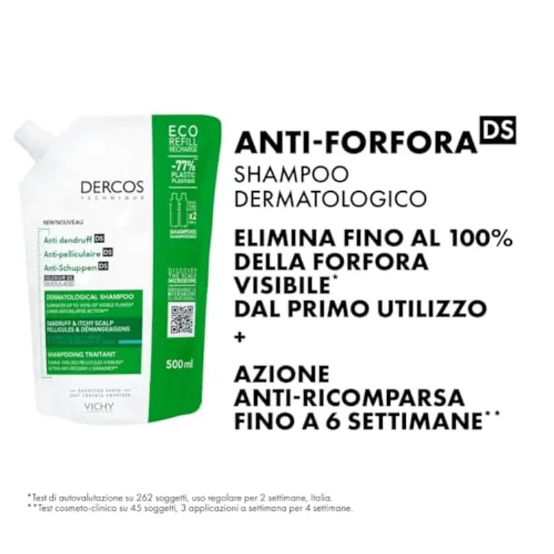 Vichy Dercos, Shampoo Anti-Forfora DS Eco-Ricarica, Per Capelli da Normali a Grassi, Azione Riequilibrante, Effetto miniatura 2