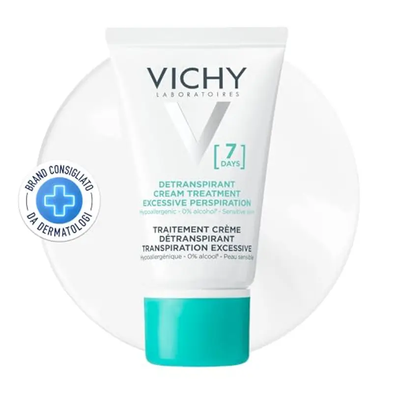 Vichy Dermo-Tolerance Crema Deodorante 7 Giorni, Per Tutti i Tipi di Pelle, Trattamento Antitraspirante per Sudorazione Intensa, Ascelle Fresche e Asciutte a Lungo, Con Acqua Termale di Vichy, 30 ml