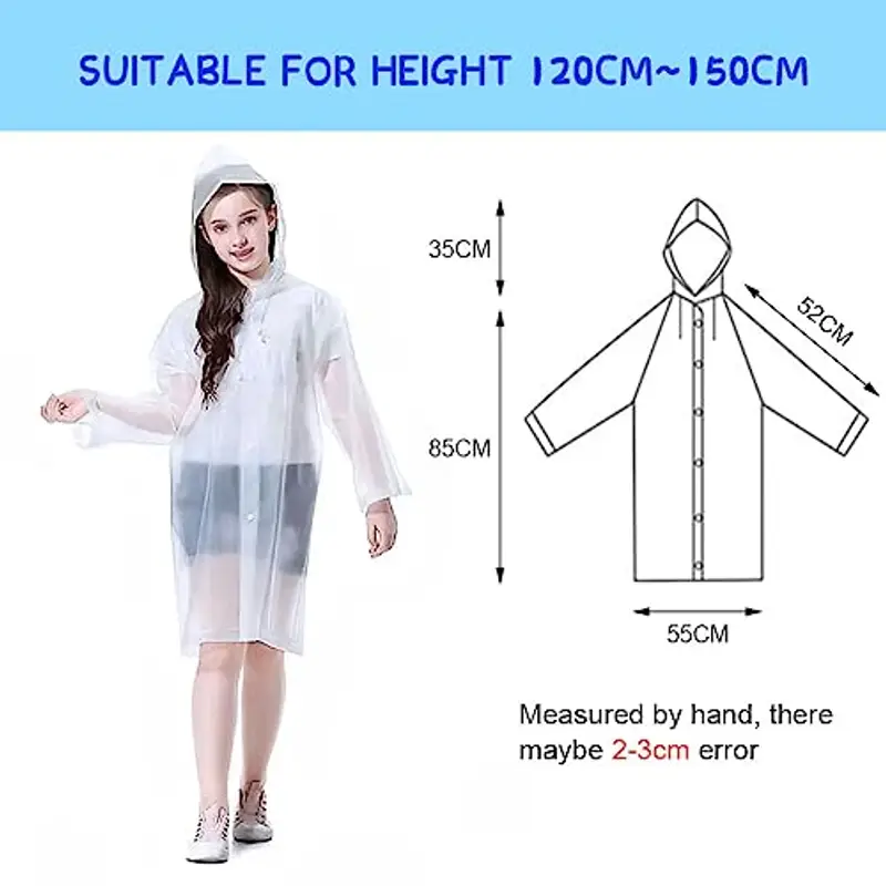 Vicloon 2Pcs Impermeabile per Bambini, Poncho da Pioggia, Giacca con Cappuccio, Riutilizzabile Eva per Ragazzi, Bianco miniatura 2