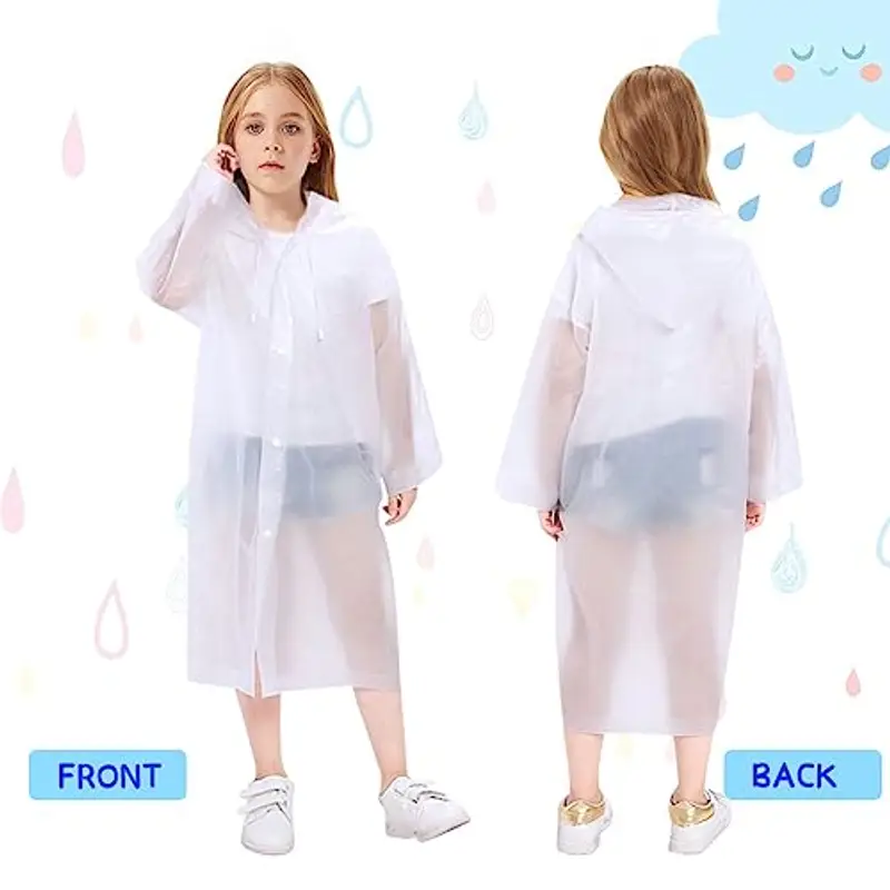 Vicloon 2Pcs Impermeabile per Bambini, Poncho da Pioggia, Giacca con Cappuccio, Riutilizzabile Eva per Ragazzi, Bianco miniatura 3