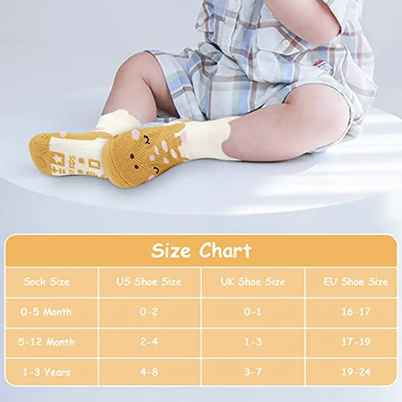 Vicloon 5 Paia Calzini Antiscivolo in Cotone, per Bambino, Neonato 0-3 Anni, Natale Compleanno Regalo, Motivi Animali miniatura 2