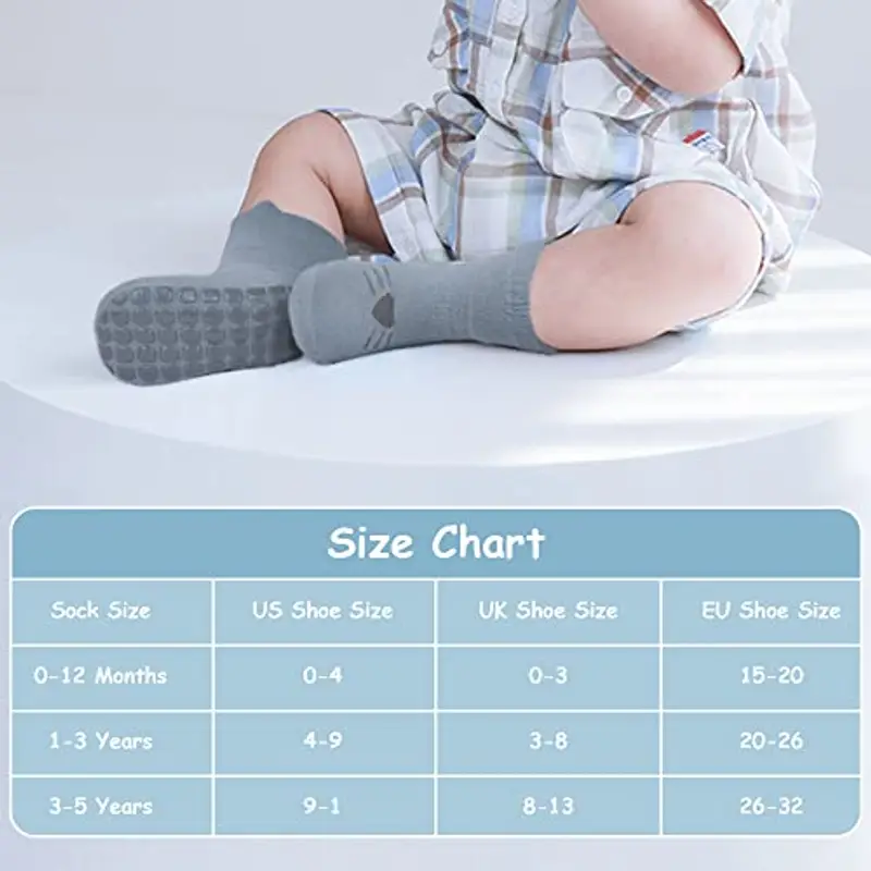 Vicloon 5 Paia Calzini Antiscivolo, per Bambini a Tubo Medio, in Cotone, per Neonato 1-3 Anni, Regalo Natale Compleanno miniatura 2