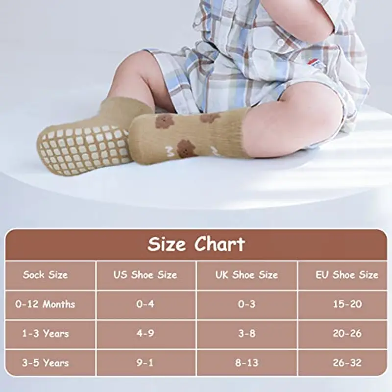 Vicloon Calzini Antiscivolo, 5 Paia per Bambini a Tubo Medio, in Cotone, per Neonato 1-3 Anni, Natale Compleanno Regalo, Motivi Animali miniatura 2