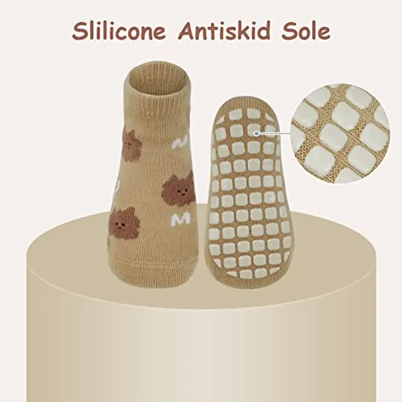 Vicloon Calzini Antiscivolo, 5 Paia per Bambini a Tubo Medio, in Cotone, per Neonato 1-3 Anni, Natale Compleanno Regalo, Motivi Animali miniatura 3