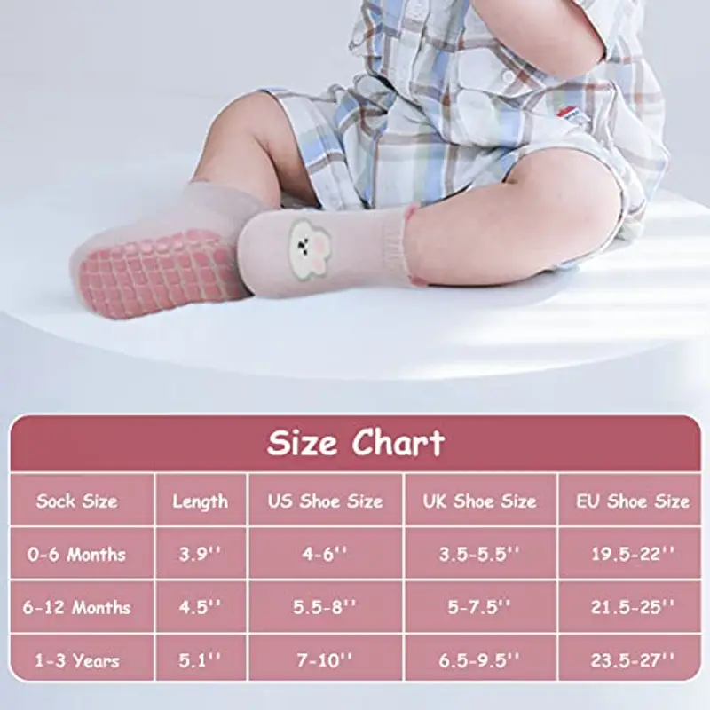 Vicloon Calzini Antiscivolo, 6 Paia Calzini per Bambini, Calzini Antiscivolo in Cotone, Calzini Antiscivolo Bambino per miniatura 2