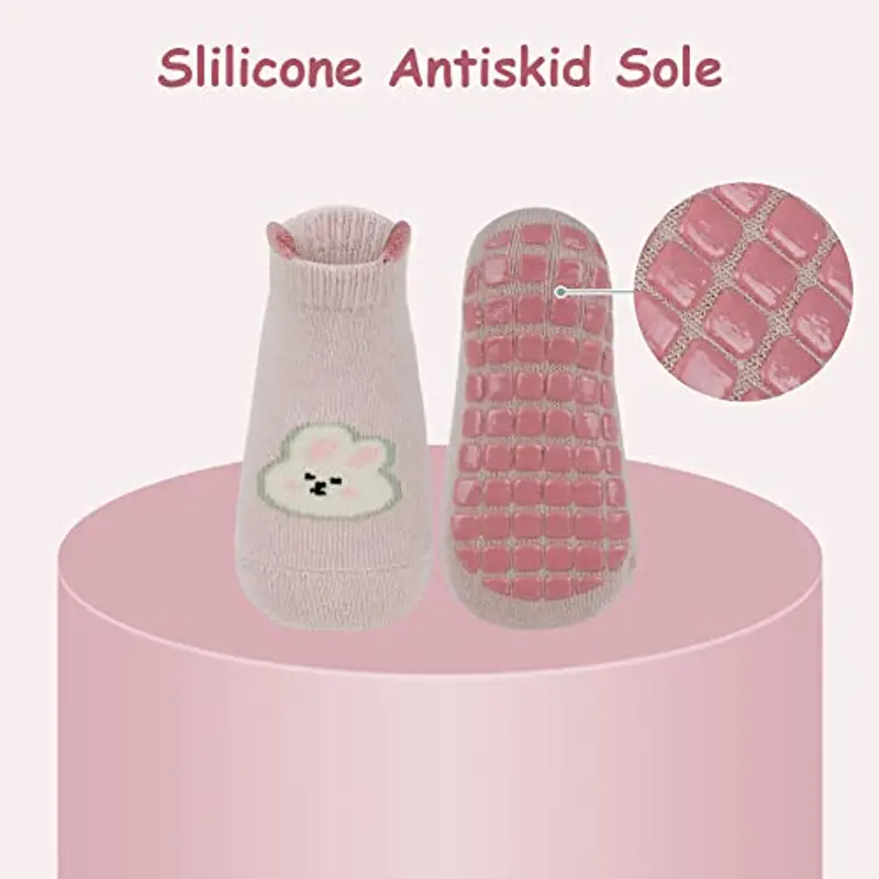 Vicloon Calzini Antiscivolo, 6 Paia Calzini per Bambini, Calzini Antiscivolo in Cotone, Calzini Antiscivolo Bambino per miniatura 3