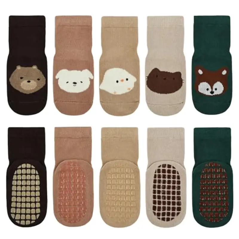 Vicloon Calzini Antiscivolo in Cotone Bimbi, 5 Paia Calzini per Bambini a Tubo Medio, Antiscivolo Bambino per Bambini e