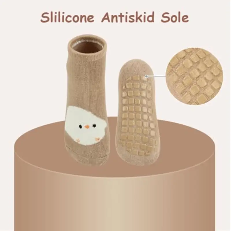 Vicloon Calzini Antiscivolo in Cotone Bimbi, 5 Paia Calzini per Bambini a Tubo Medio, Antiscivolo Bambino per Bambini e miniatura 3
