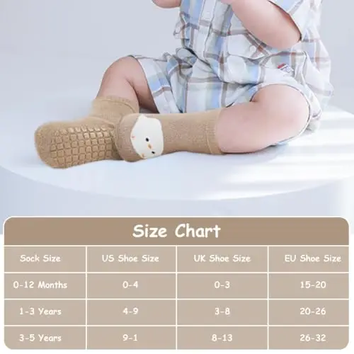 Vicloon Calzini Antiscivolo in Cotone Bimbi, 5 Paia Calzini per Bambini a Tubo Medio, Antiscivolo Bambino per Bambini e miniatura 2