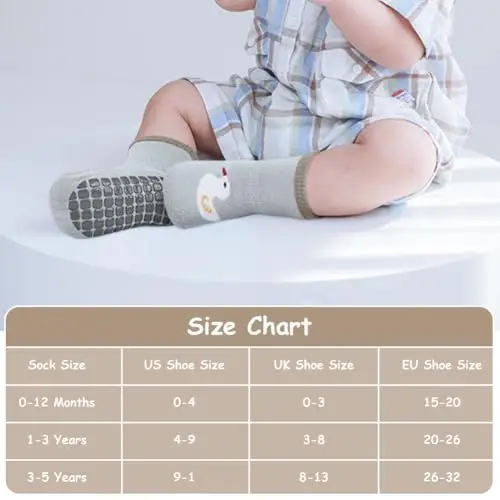 Vicloon Calzini Antiscivolo in Cotone Bimbi, 5 Paia Calzini per Bambini a Tubo Medio, Calzini Antiscivolo, Antiscivolo miniatura 2