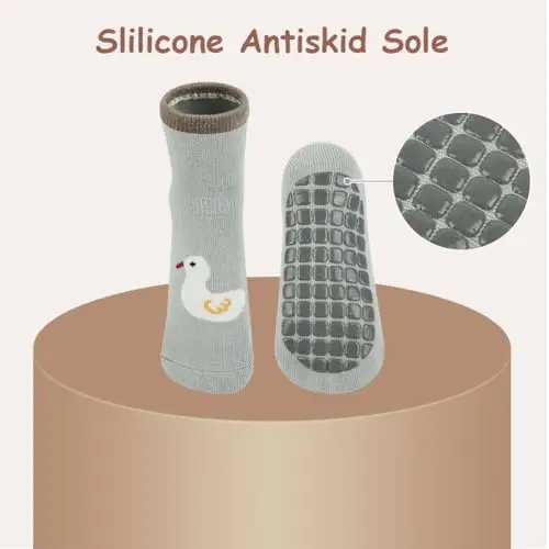 Vicloon Calzini Antiscivolo in Cotone Bimbi, 5 Paia Calzini per Bambini a Tubo Medio, Calzini Antiscivolo, Antiscivolo miniatura 3