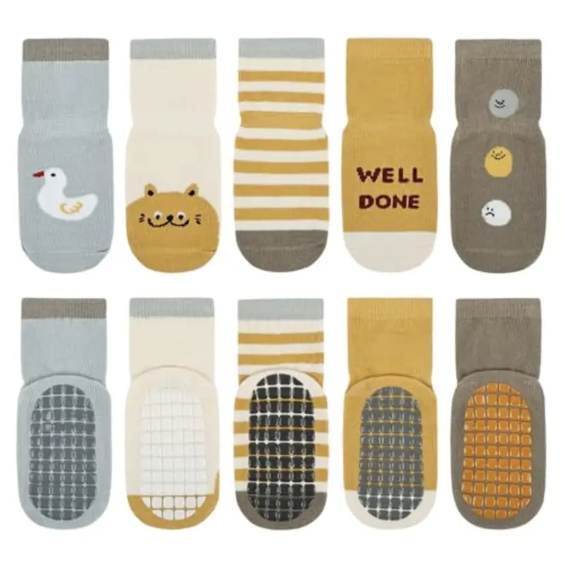 Vicloon Calzini Antiscivolo in Cotone Bimbi, 5 Paia Calzini per Bambini a Tubo Medio, Calzini Antiscivolo, Antiscivolo