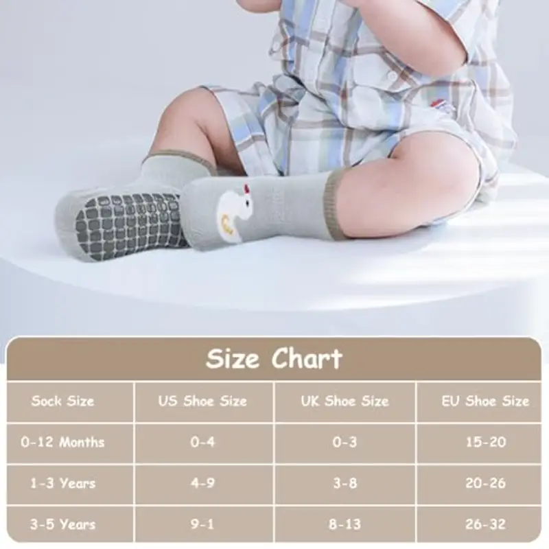 Vicloon Calzini Antiscivolo in Cotone Bimbi, 5 Paia Calzini per Bambini a Tubo Medio, Calzini Antiscivolo, Antiscivolo miniatura 2