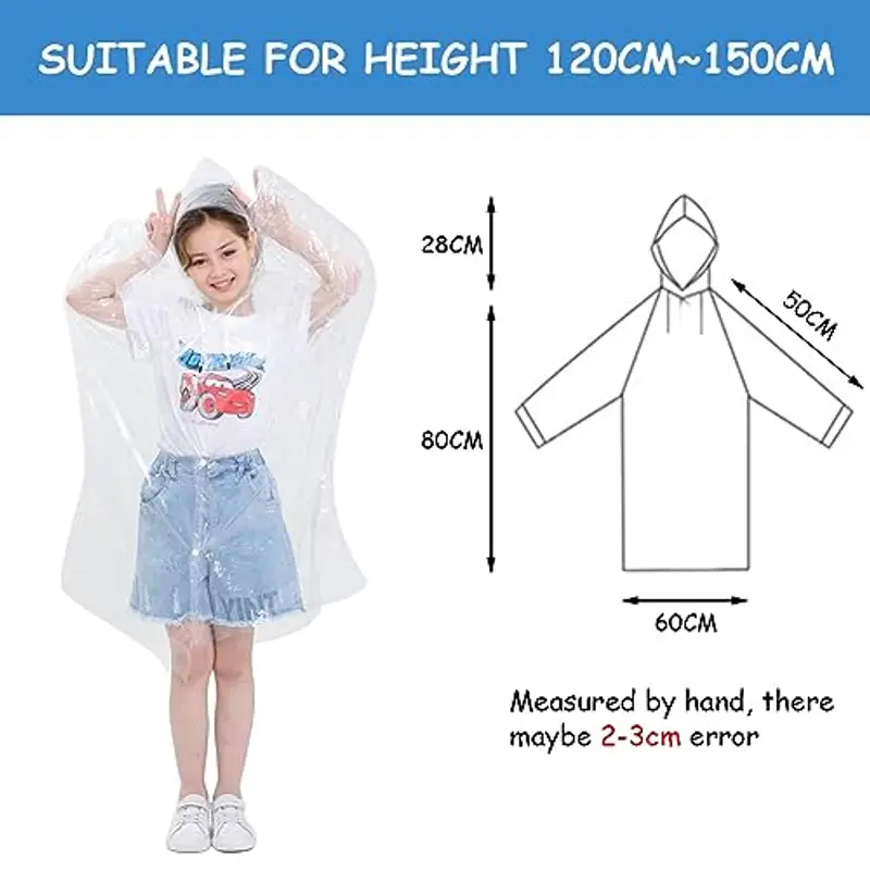 Vicloon Impermeabile per Bambini, 5 Pezzi Poncho Impermeabile da Pioggia per Ragazzi, Raincoat per Bambini Usa e Getta miniatura 2