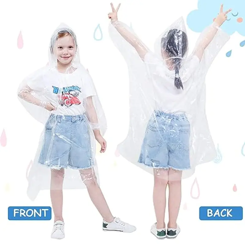 Vicloon Impermeabile per Bambini, 5 Pezzi Poncho Impermeabile da Pioggia per Ragazzi, Raincoat per Bambini Usa e Getta miniatura 3
