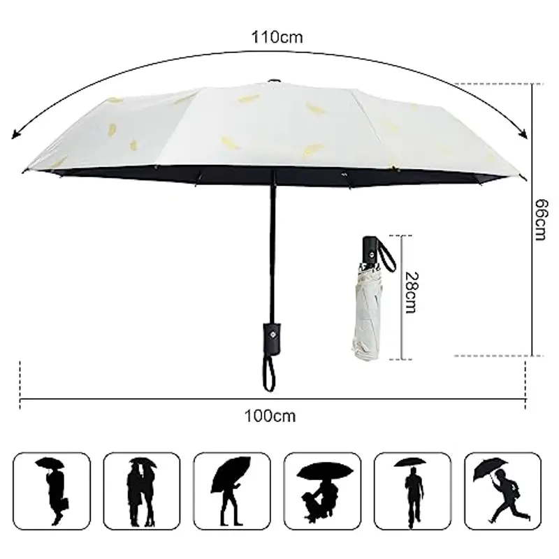 Vicloon Mini Ombrello, Ombrello Automatico, Anti-UV Antivento Doppia-Uso Ombrello Pioggia/Sole, Portatile Compatto Ombrello Pieghevole Ombrello da Viaggio con Motivo a Piume, 8 Nervature miniatura 2