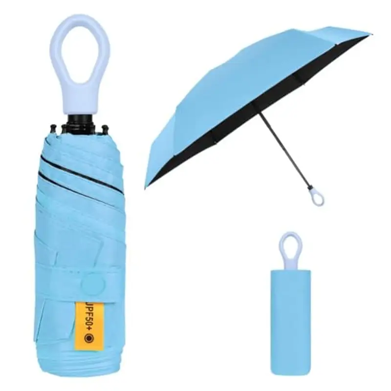 Vicloon Mini Ombrello, Ombrello Tascabile 6 Nervature in Lega di Alluminio, Portatile Compatto Pieghevole Viaggio Ombrello, UPF>50+ Ombrello da Sole/Pioggia