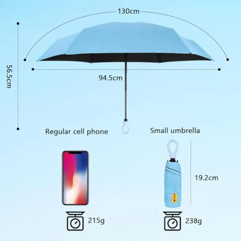 Vicloon Mini Ombrello, Ombrello Tascabile 6 Nervature in Lega di Alluminio, Portatile Compatto Pieghevole Viaggio Ombrello, UPF>50+ Ombrello da Sole/Pioggia miniatura 3