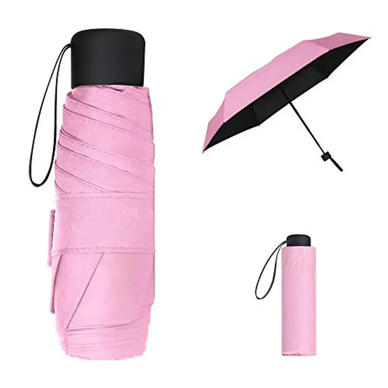 Vicloon Mini Ombrello Pieghevoli, Antivento Portatile da Viaggio Pioggia e Sole per Uomo e Donna (Rosa)