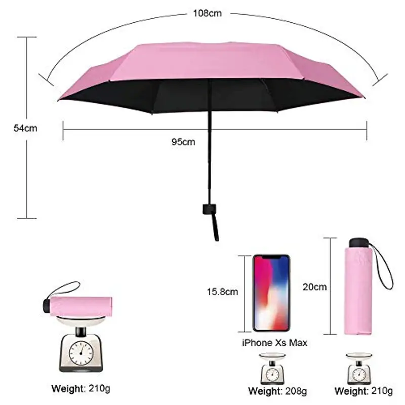 Vicloon Mini Ombrello Pieghevoli, Antivento Portatile da Viaggio Pioggia e Sole per Uomo e Donna (Rosa) miniatura 2